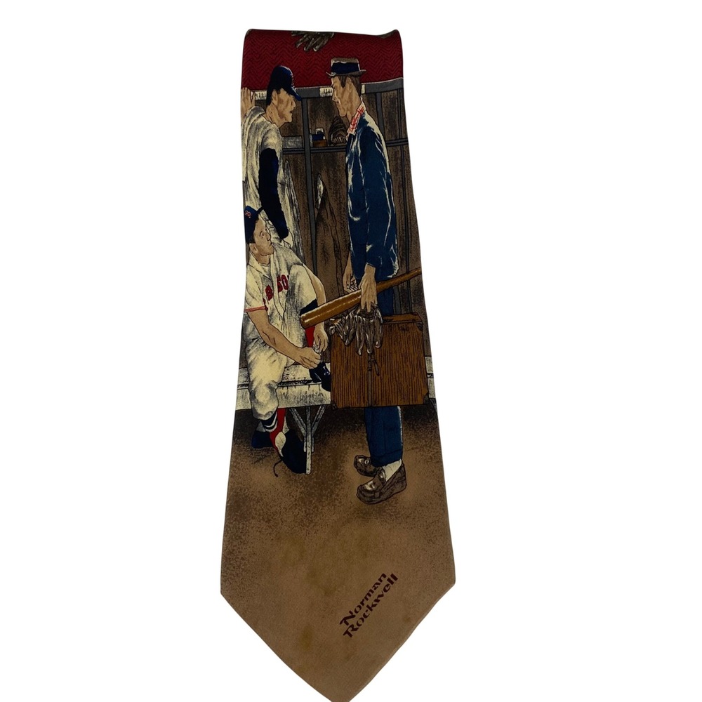 Norman Rockwell Silk‎ Tie Vintage Mens Baseball The Rookie Boston Red Sox 1995
